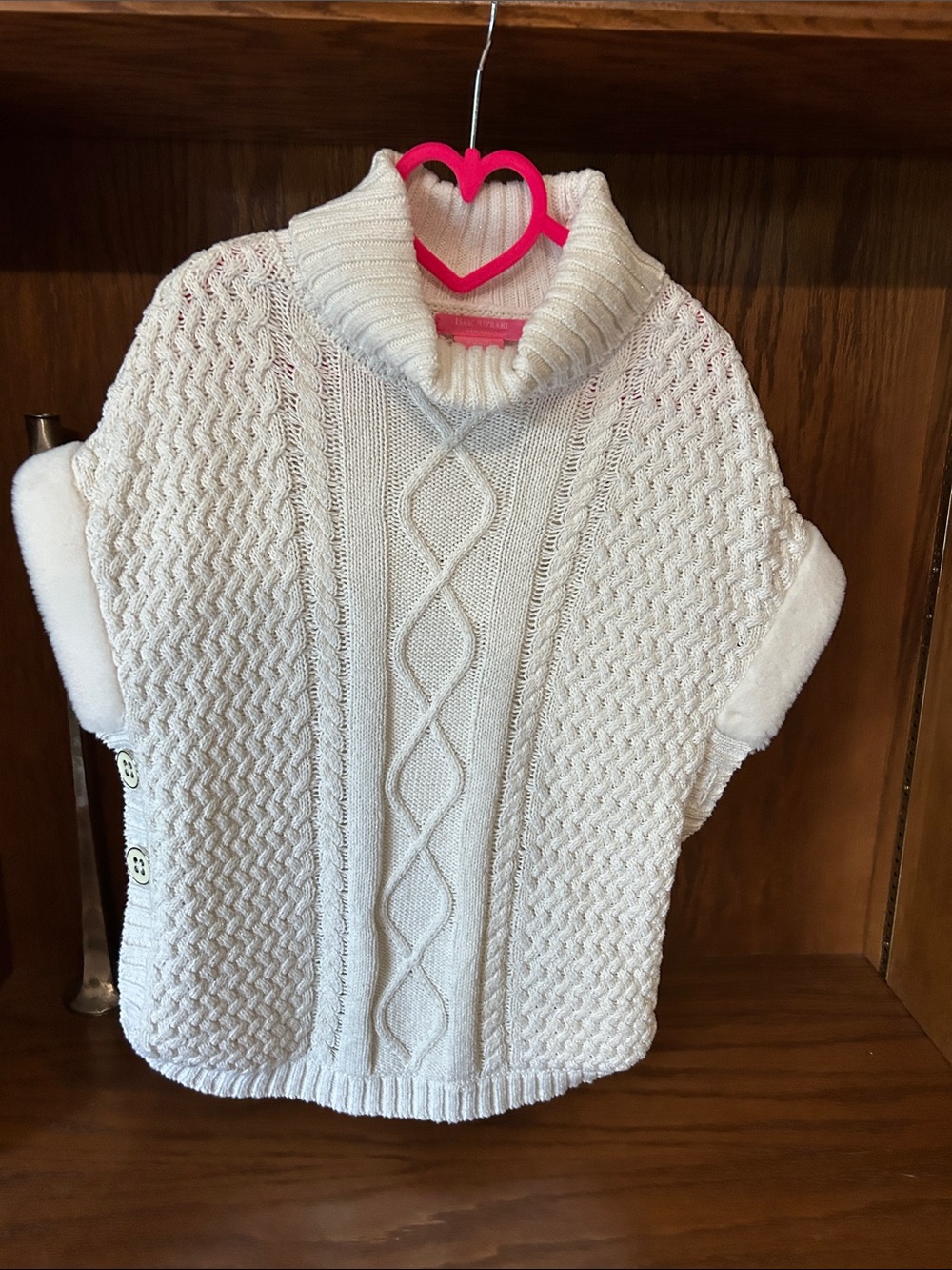 Isaac Mizrahi Cream Cable-Knit Turtleneck Poncho Sweater 7/8